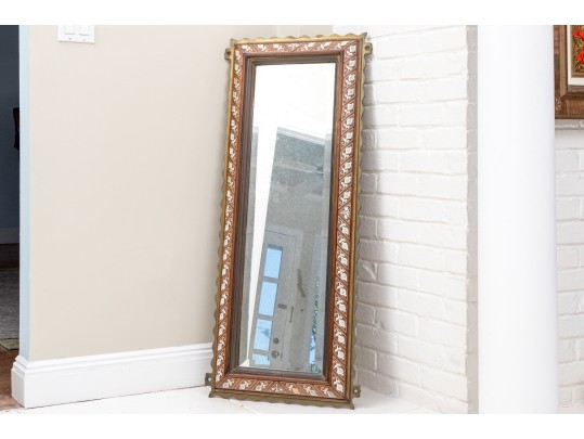 Finely Inlaid And Brass Trimmed Mirror