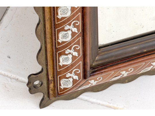 Finely Inlaid And Brass Trimmed Mirror