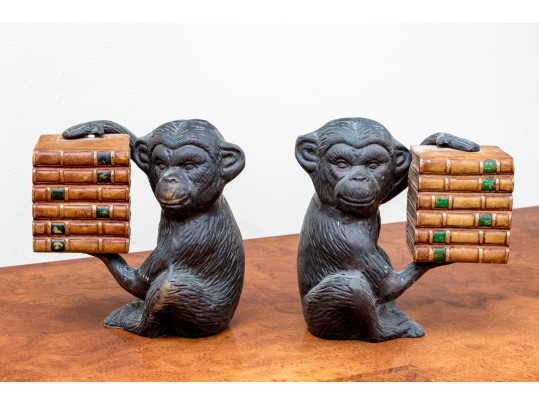 Pair Of Decorative Monkey And Books Form Bookends