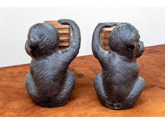 Pair Of Decorative Monkey And Books Form Bookends
