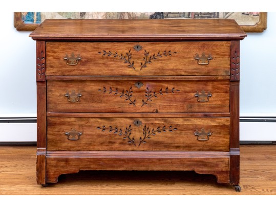 Antique Carved Chest Of Three Drawers