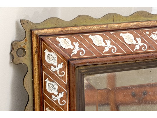 Finely Inlaid And Brass Trimmed Mirror