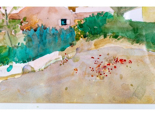 Watercolor And Pencil On Paper, Coastal Town