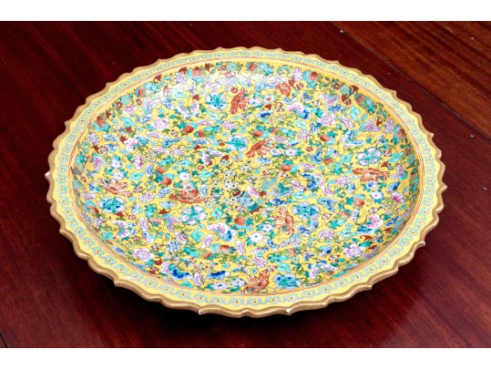 Chinese Famille Rose On Yellow Ground Porcelain Charger