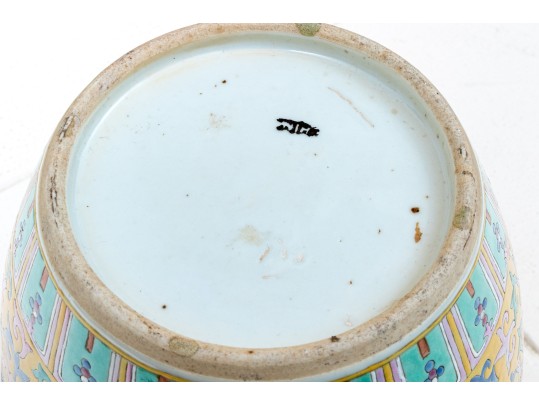 Pair Of Chinese Famille Rose On Yellow Ground Porcelain Ginger Jars