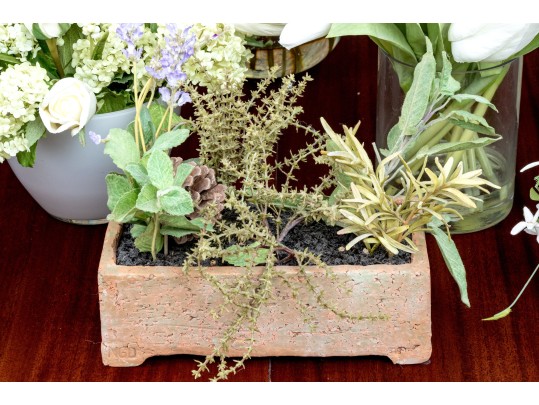 Eight Assorted Faux Plants And Flowers