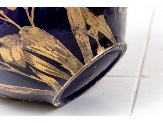 Painted Ceramic Jardiniere With Figural Handles