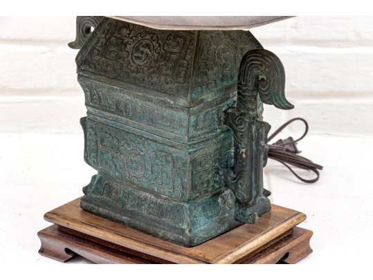 Archaistic Chinese Vessel Mounted As A Table Lamp