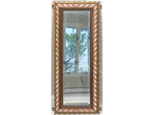 Finely Inlaid And Brass Trimmed Mirror