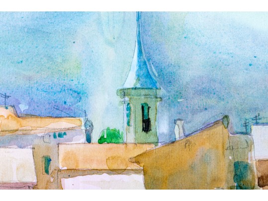 Watercolor And Pencil On Paper, Coastal Town