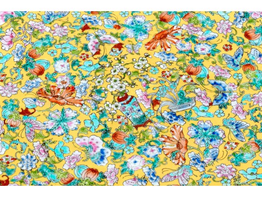 Chinese Famille Rose On Yellow Ground Porcelain Charger