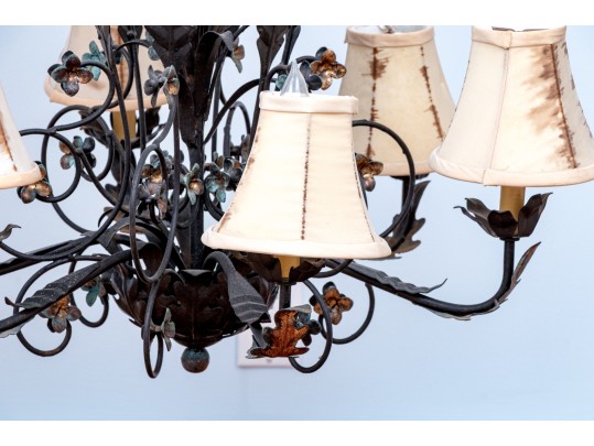 Six Light Tole Foliate Chandelier