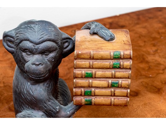 Pair Of Decorative Monkey And Books Form Bookends