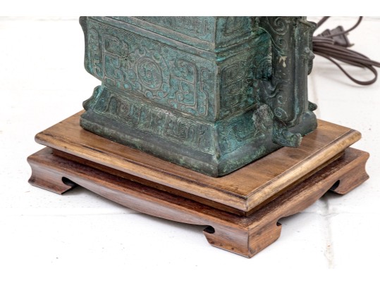 Archaistic Chinese Vessel Mounted As A Table Lamp