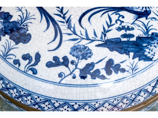 Decorative Chinese Lidded Ceramic And Brass Box