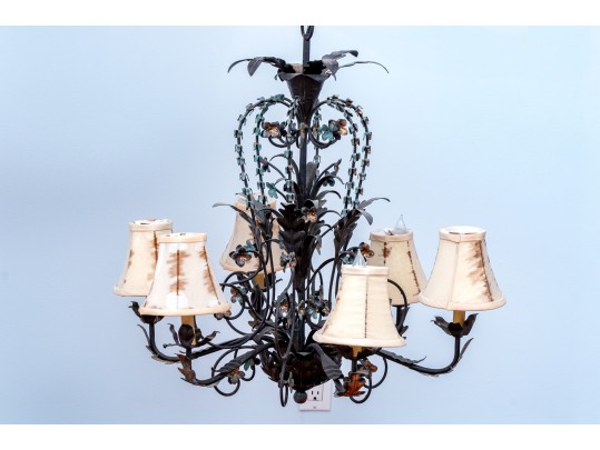 Six Light Tole Foliate Chandelier