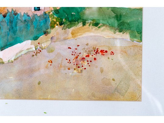 Watercolor And Pencil On Paper, Coastal Town