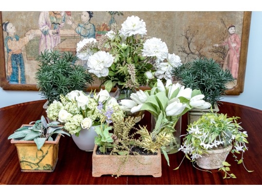 Eight Assorted Faux Plants And Flowers