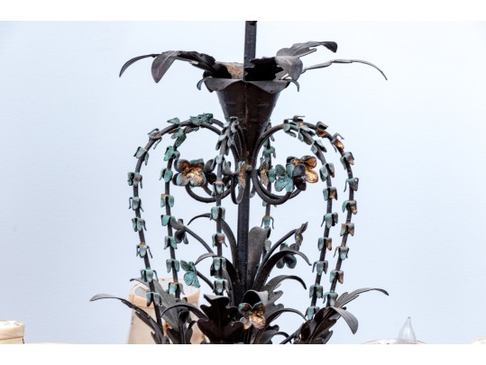 Six Light Tole Foliate Chandelier