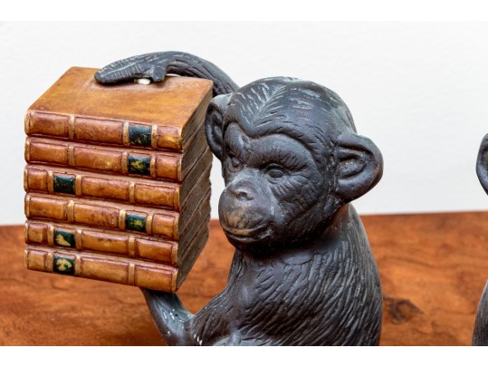 Pair Of Decorative Monkey And Books Form Bookends