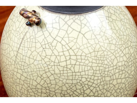 Signed Studio Pottery Crackle Glazed Raku Vase