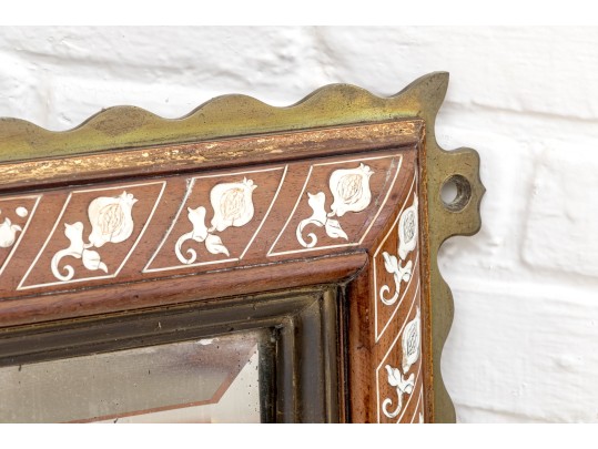 Finely Inlaid And Brass Trimmed Mirror