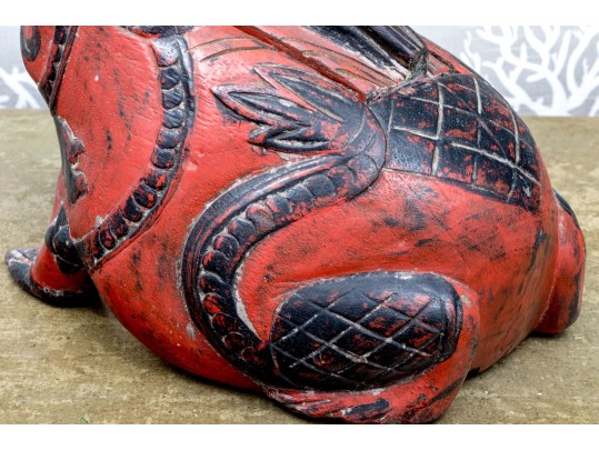 Asian Carved Bird On Frog Wood Box