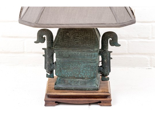 Archaistic Chinese Vessel Mounted As A Table Lamp