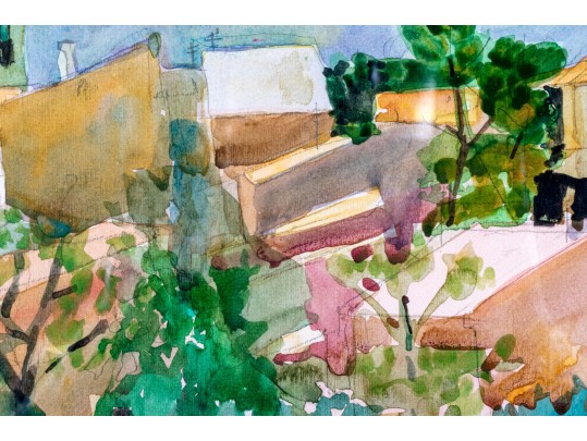 Watercolor And Pencil On Paper, Coastal Town