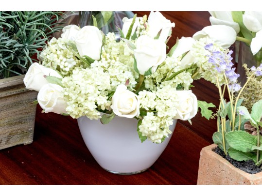 Eight Assorted Faux Plants And Flowers