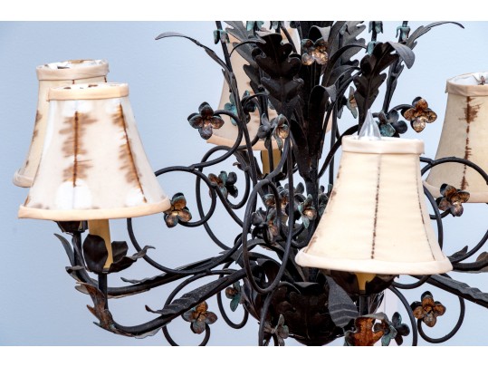 Six Light Tole Foliate Chandelier