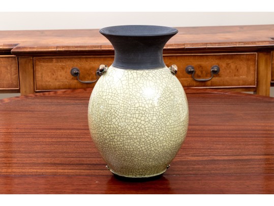 Signed Studio Pottery Crackle Glazed Raku Vase