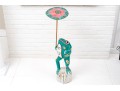 Whimsical Folk Art Carved And Painted Frog Holding Umbrella