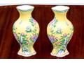Pair Of Chinese Famille Rose On Yellow Ground Enameled Vases, 20th C.