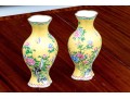 Pair Of Chinese Famille Rose On Yellow Ground Enameled Vases, 20th C.