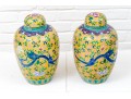 Pair Of Chinese Famille Rose On Yellow Ground Porcelain Ginger Jars