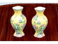 Pair Of Chinese Famille Rose On Yellow Ground Enameled Vases, 20th C.