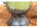 Pair Of Decorative Ceramic And Aluminum Twin Handled Urns