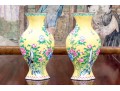 Pair Of Chinese Famille Rose On Yellow Ground Enameled Vases, 20th C.