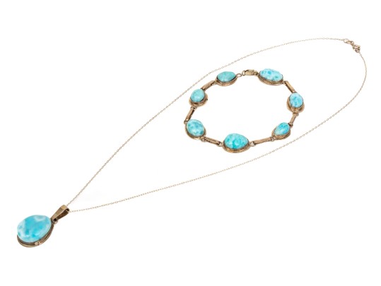 Sterling Silver Pretty Larimer Link Bracelet With Matching Pendant, On Chain