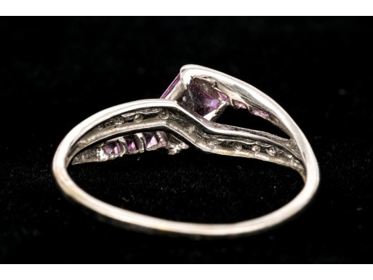 10k White Gold Synthetic Pink And White Sapphire Set Bypass Ring, Size 8.25