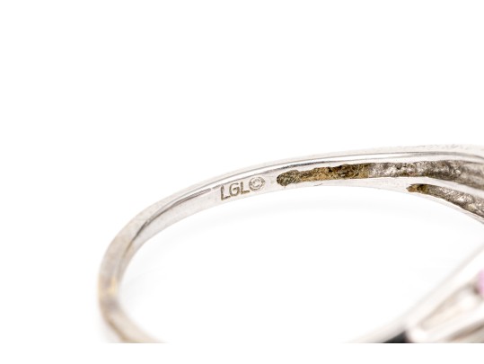 10k White Gold Synthetic Pink And White Sapphire Set Bypass Ring, Size 8.25