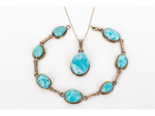 Sterling Silver Pretty Larimer Link Bracelet With Matching Pendant, On Chain