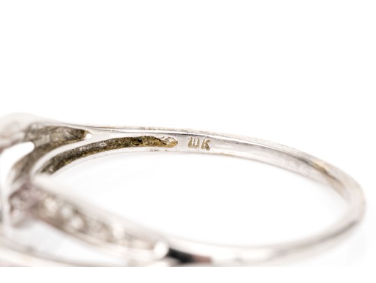 10k White Gold Synthetic Pink And White Sapphire Set Bypass Ring, Size 8.25