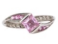 10k White Gold Synthetic Pink And White Sapphire Set Bypass Ring, Size 8.25