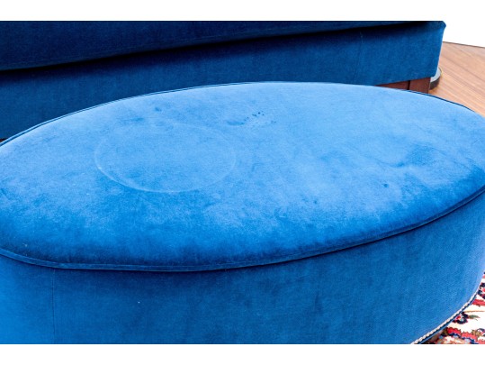 Quality Oval Blue Velvet Upholstered Oval Ottoman