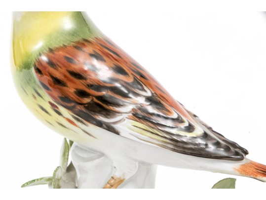German Meissen Hand-Painted Porcelain Perched Yellowhammer Bird
