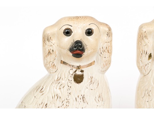 Pair Of English, Staffordshire Painted Pottery Spaniels