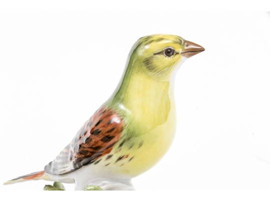 German Meissen Hand-Painted Porcelain Perched Yellowhammer Bird