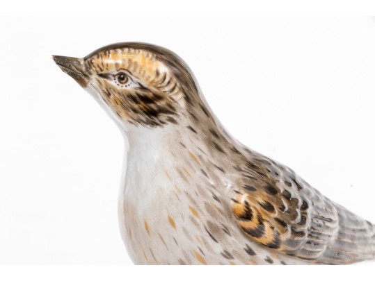 German, Meissen Hand-Painted Porcelain Perched Lark On Rockery
